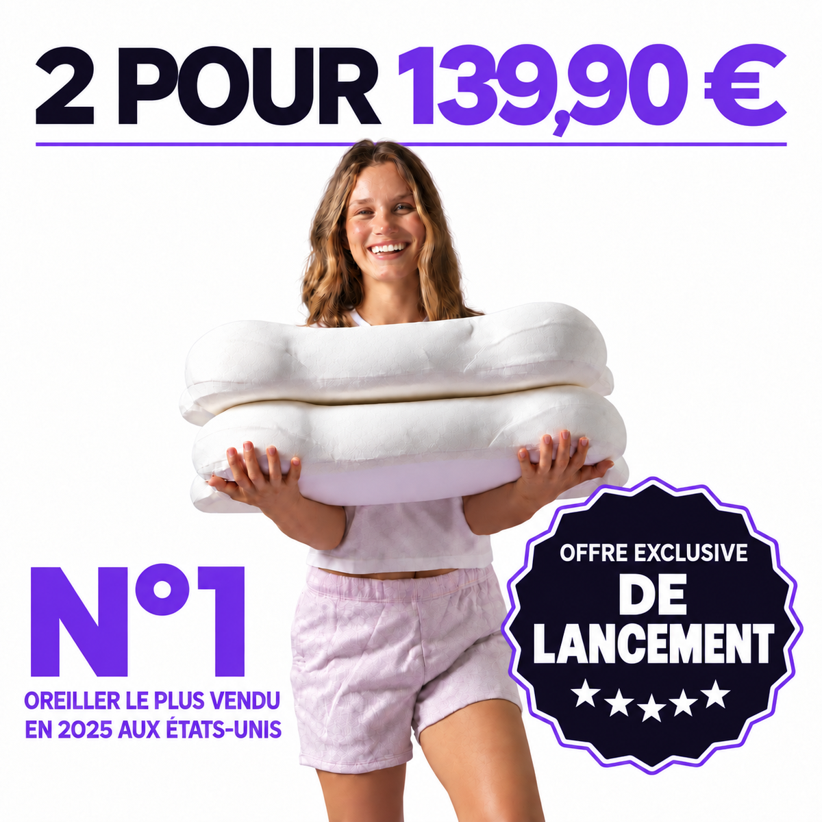 Lot 2 oreillers ergonomiques douceur